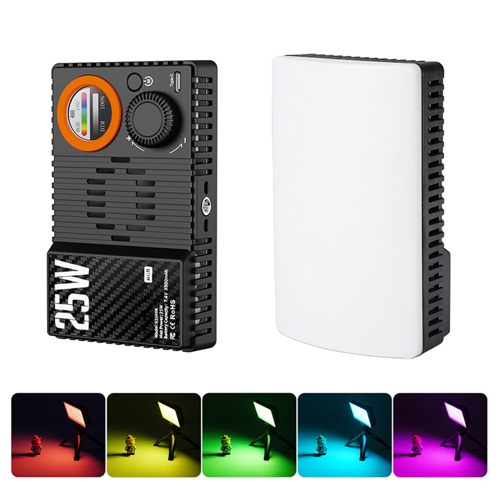 Luz de Relleno RGB, 25W 168 LED 1800K 9000K Luz de Video Regulable, Vlog con Pantalla LCD 20 Efectos de Escena y Adaptador de Zapata Fría para Cámaras Fotografía DSLR Selfies Vlogs