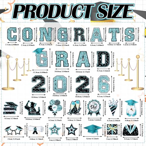 Image of Landhoow 30 Pcs Graduation Car Magnets 2026 Senior Graduation Car Decoration Bumper Sticker Congrats Grad Magnet Magnetic Refrigerator Decal for Grad Parade Party Supplies(Teal, Black)