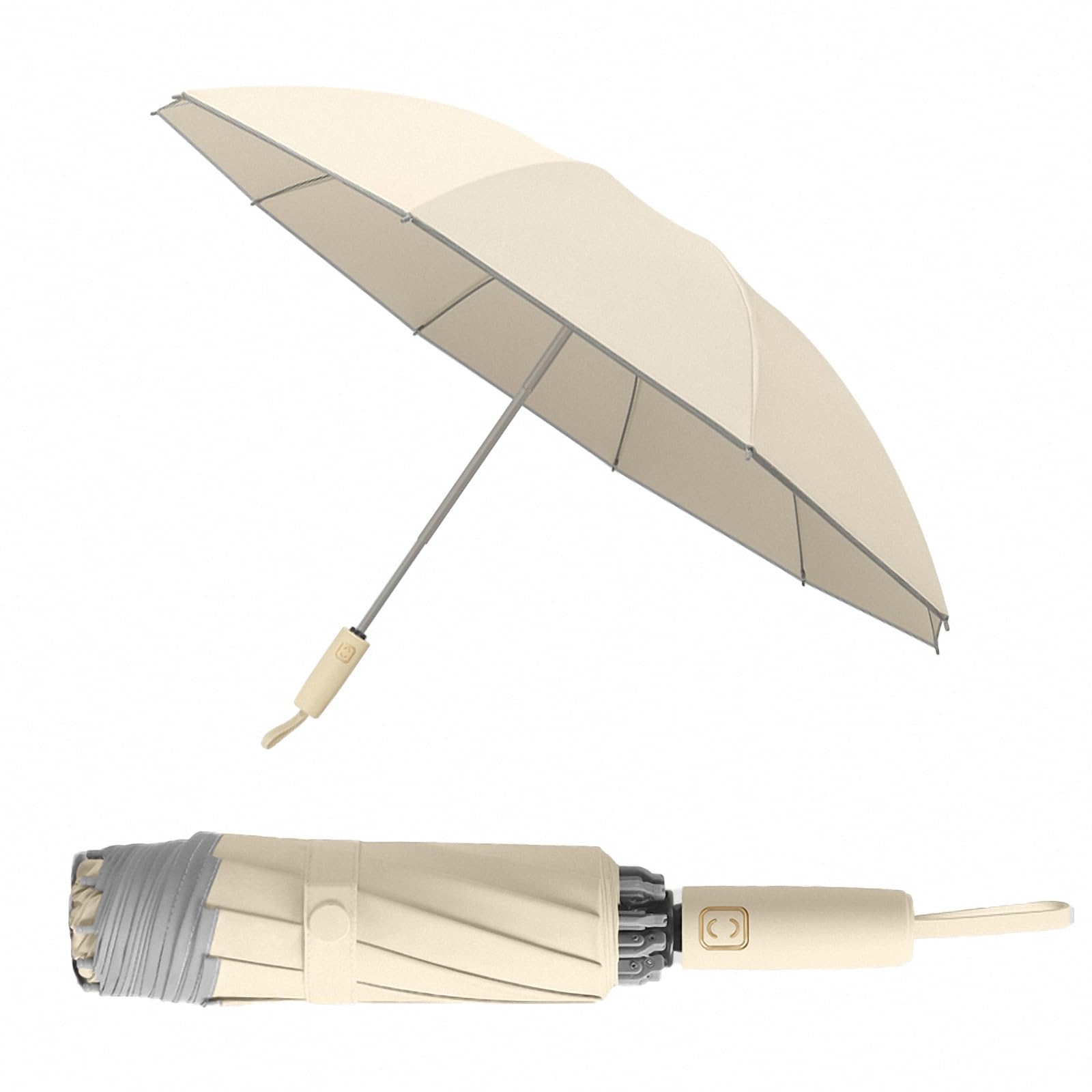 Paraguas de viaje compacto automático, resistente al viento, plegable, protección solar UV, marco ligero y fuerte, paraguas de viaje para protección solar para lluvia (caqui claro)