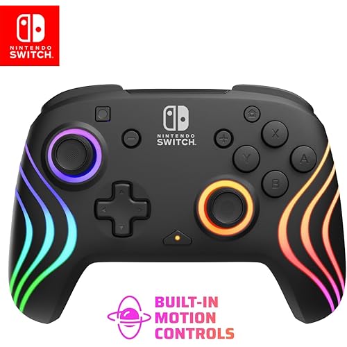 PDP Afterglow Wave Wireless RGB Gaming Controller - Nintendo Switch/Switch Lite/Switch - OLED Model, Nintendo Switch 2, LED Lighting, Rechargeable Battery - Black