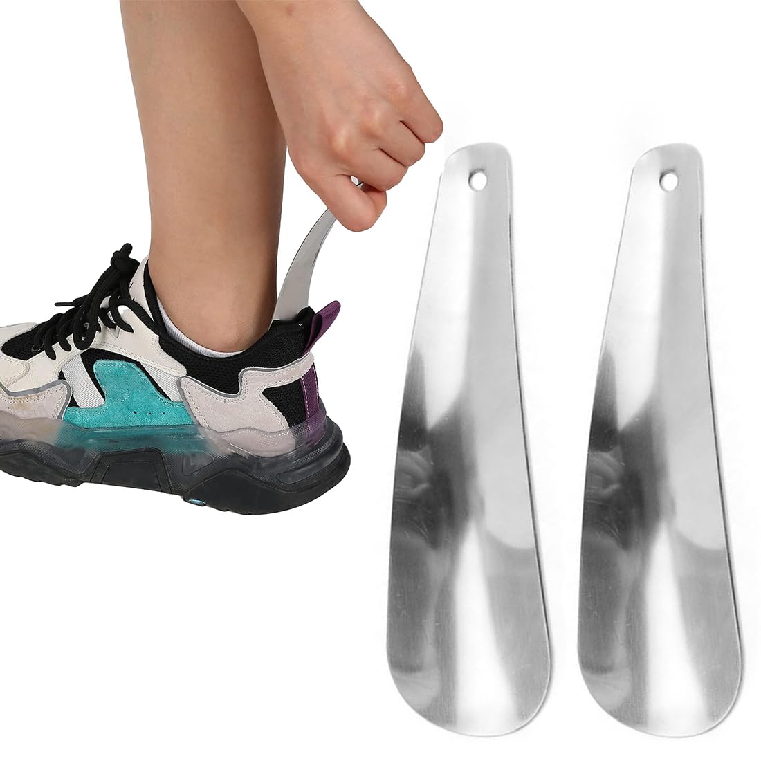 Kulamo Chausse Pied En Acier Inoxydable 42cm, 2Pcs Chaussé Pied Long Metal Avec Étui En Cuir