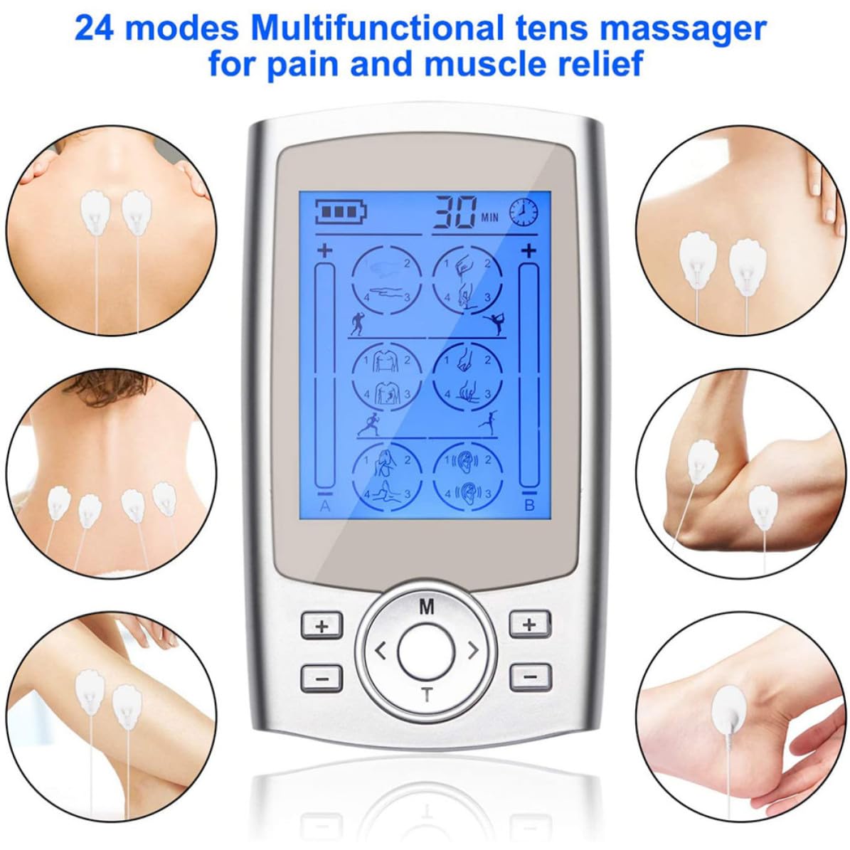 Masajeador para Terapia de Músculos y Piernas 24 Modos, Almohadillas de Masaje de Abs y Goma, 200ma, Adecuado para Hogares y Centros de Masaje