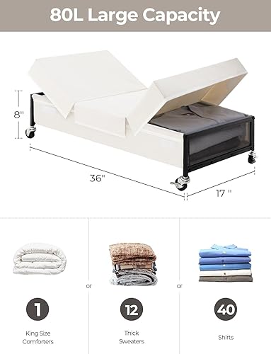 Miniatura 3 de StorageWorks Almacenamiento debajo de la cama con ruedas, paquete de 2 contenedores de almacenamiento debajo de la cama con tapas, contenedores
