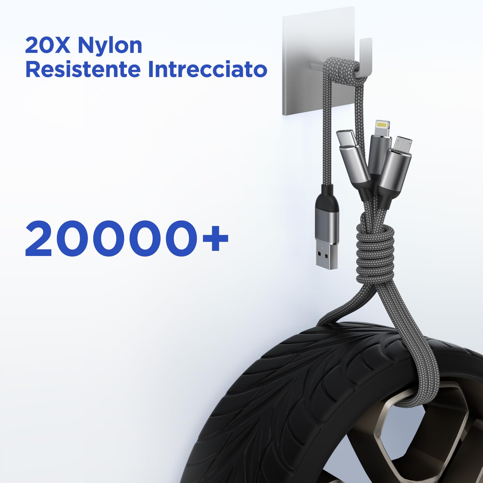 Multi Cavo di Ricarica,3 in 1 Multiplo Cavo USB Type-C 1.2M Ricarica Rapida Filo Caricabatterie Nylon Intrecciato Cavetto Micro USB Tipo C Lightning per Samsung iPhone Huawei Redmi OPPO Android LG PS5