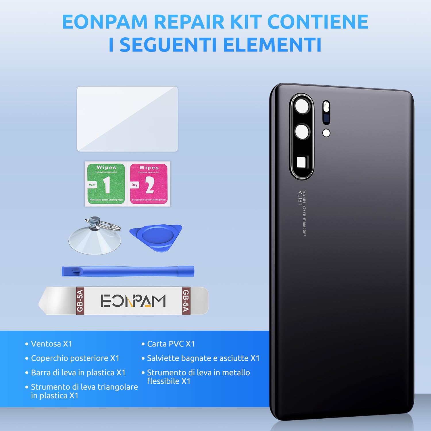 Scocca Vetro Posteriore Sostituzione per Huawei P30 PRO Originale Coperchio Copribatteria con Vetro Fotocamera+Ricambio Kit(Nero)