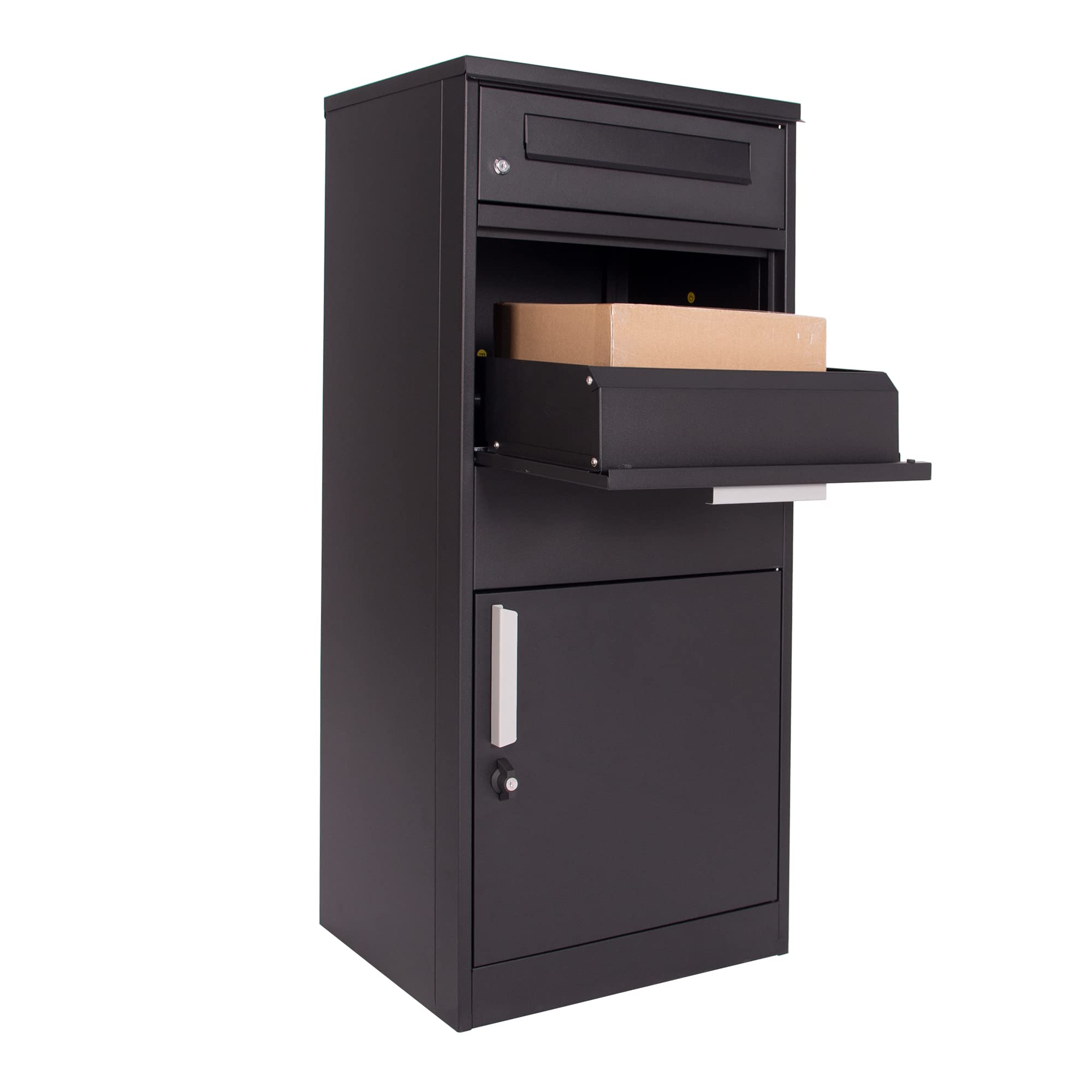 Aurahome Anthracite Grey Dwd® Premium Complete Steel Delivery Parcel & Letter Drop Off Outdoor Large Secure Mail Package Parcel Lockable Postbox Waterproof Anti Theft Design,Fixings, Heavy Duty 28Kg 37Cm X 50Cm X 115Cm, Black