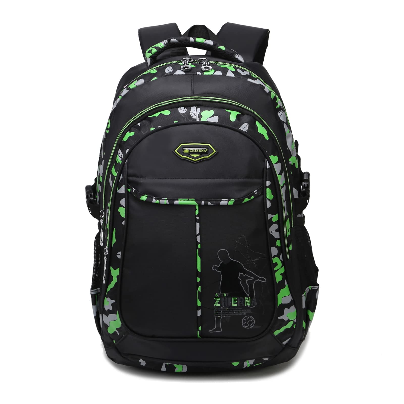 Amythe Mochila Escolar para Niños, Mochila Colegio niño, Mochilas Escolares Viaje de Impermeable Nailon Camuflaje Mochila para Portátil de 15 Pulgadas para de Niños 7 8 9 10-14 años - Verde