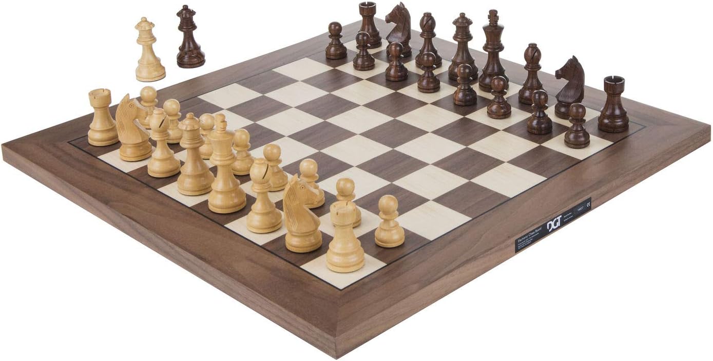 DGT USB Walnut e-Board with Timeless Pieces - DGT 3000 and Carrying Bag Included Chess boarrd