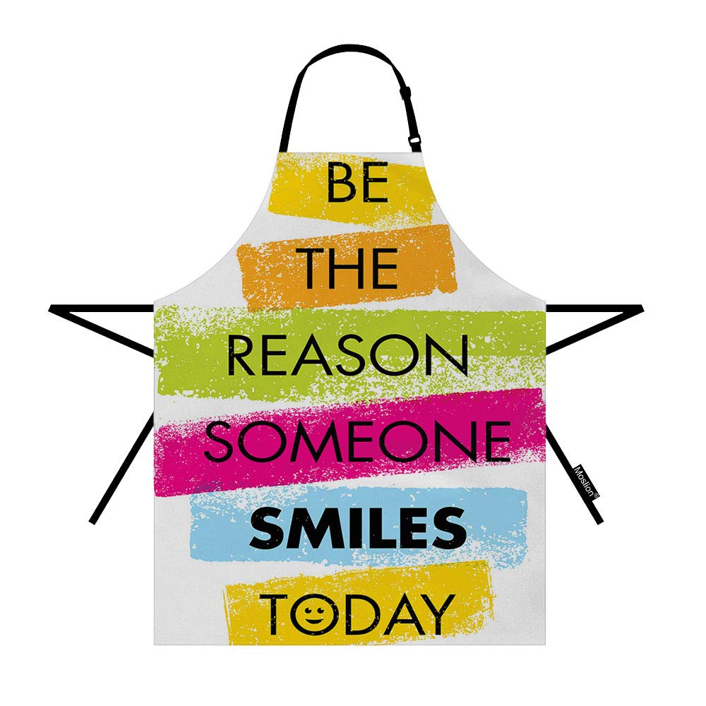 Motivational Quote Apron 31x27 Inch Word Be the Reason Someone Smiles Today Rainbow Kitchen Chef Waitress Cook Aprons Bib with Adjustable Neck for Women Men Girls