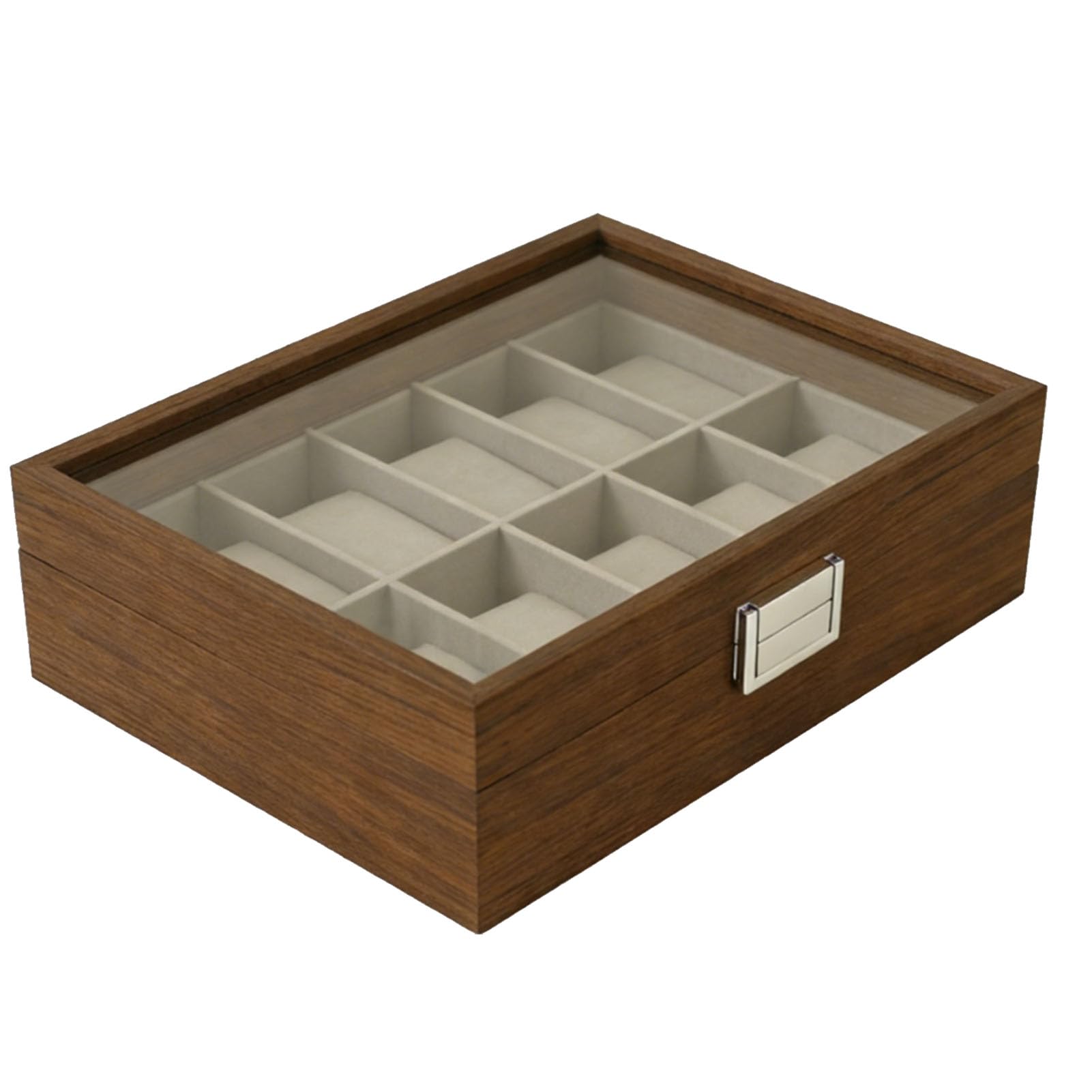 Vitrina Organizadora de Caja de Reloj con Tapa de Vidrio y Forro de Terciopelo Soporte de Almacenamiento de 10 Ranuras para Correas de Relojes Mecánicos y de Cuarzo Exhibición de Colección de