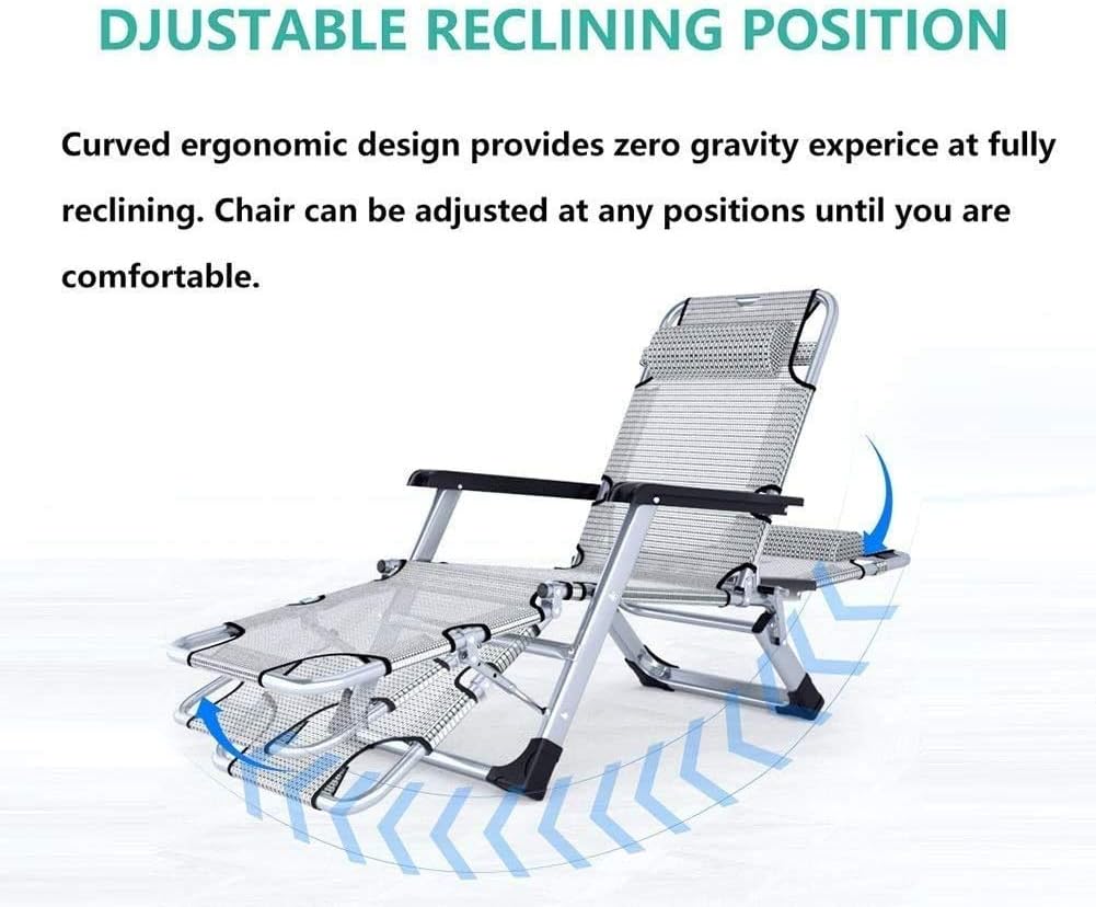 Sun Lounger Garden Chairs Folding Chair Camping Chairs Patio Chairs Reclining for Heavy Duty People, Outdoor Garden Beach Lawn Camping Adjustable Portable Chair, Support 440lbs (Color, Black),Gray