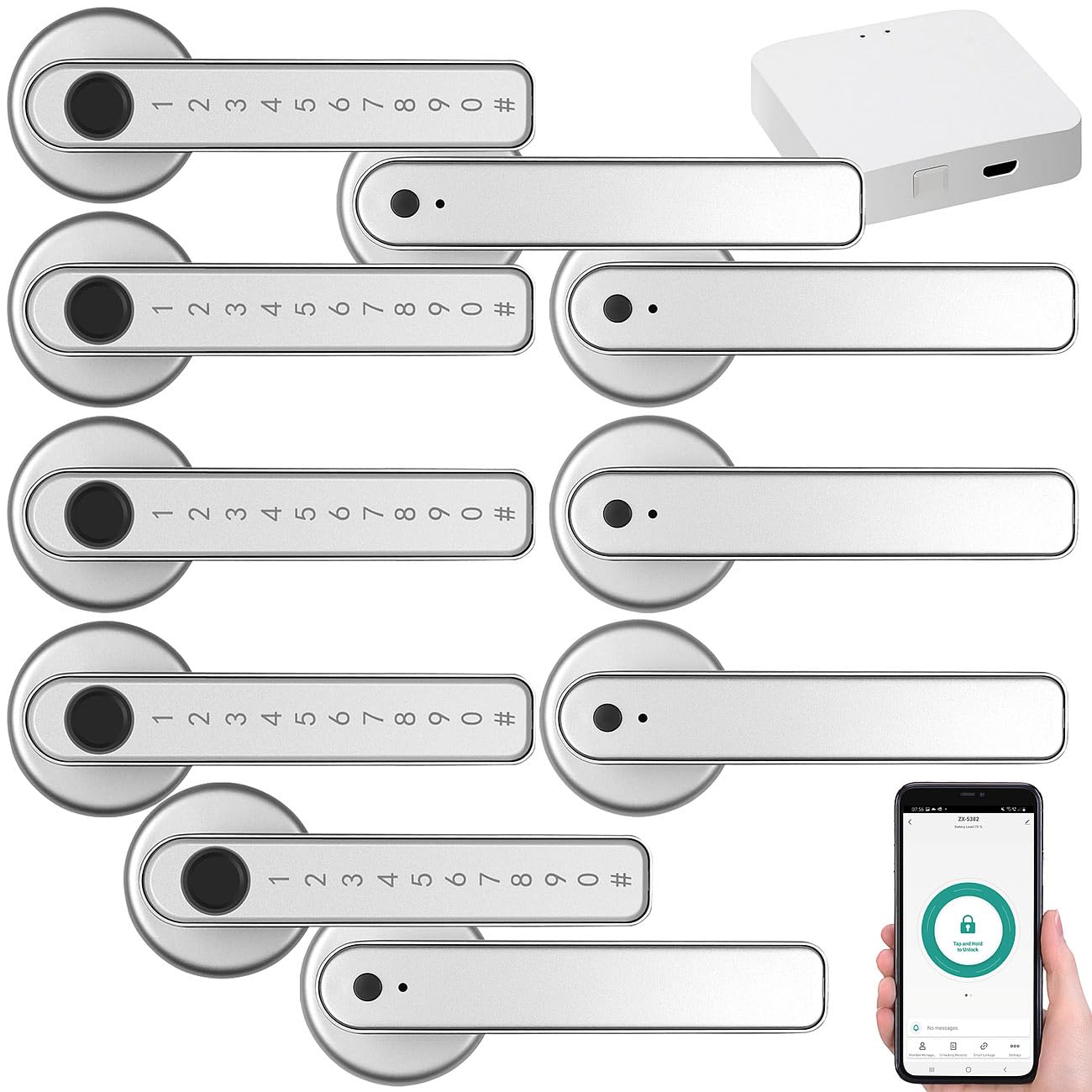 VisorTech ferramenta porte: 5-set Serrature di sicurezza per porte, TSZ-800.V2, argento, Scanner per impronte digitali, inserimento PIN (apriporta esterno con impronta digitale)