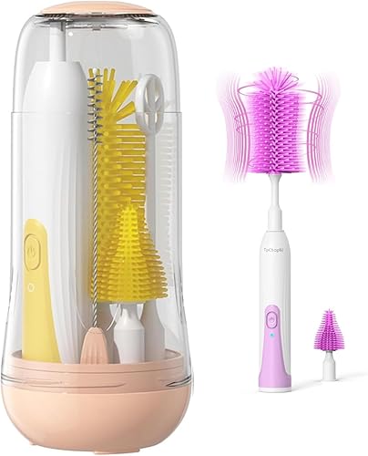 Juego de cepillos eléctricos para biberones de viaje, limpiador eléctrico de cepillo de botellas, paquete de 2 con botella de agua de silicona