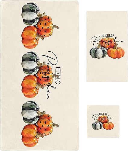 Orange Green Pumpkins Bath Towels for Bathroom Set - Luxury Towels Gifts for Women,Quick Dry Beach Kitchen Hand Hair Face Yoga Workout Gym Towel and