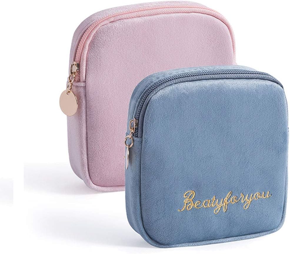 Tuciyke Sanitary Napkin Storage Bag,Portable Sanitary Storage bag with Zipper 5x5 inches First Period Bag for Girls,Ladies,Women(2 Pack)