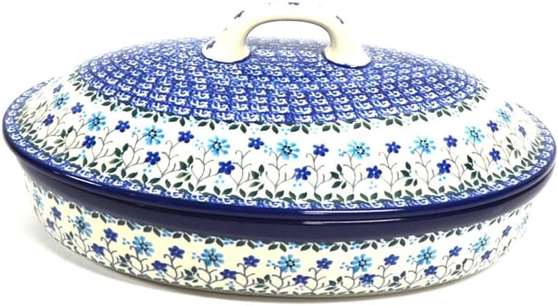 Polish Pottery Baker - Oval Covered - Large - Georgia Blue
