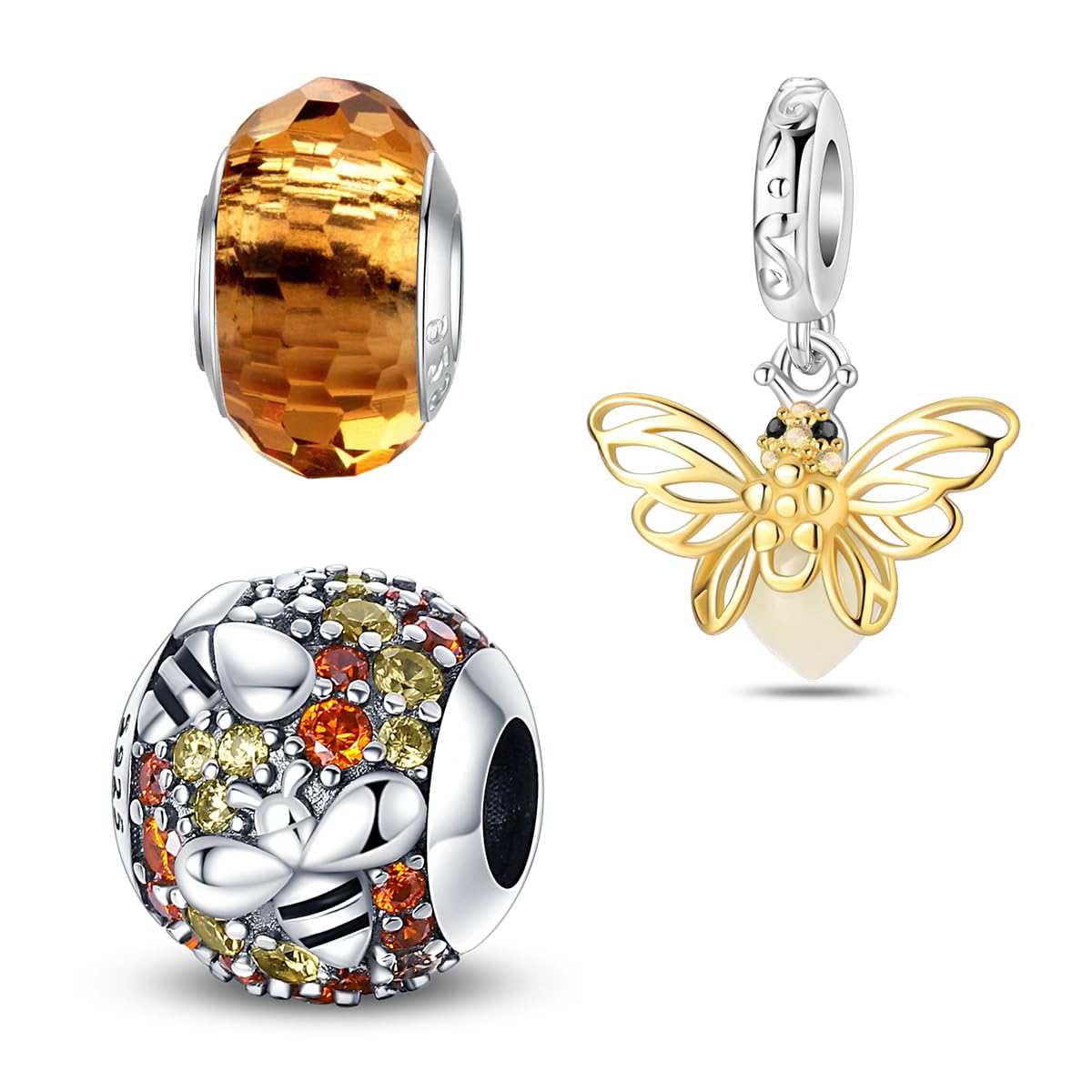 HappyStar Argent Sterling 925 Personnalisé Insectes Pendentif perles trèfles quatre feuilles fleurs pour femmes compatibles bracelets européens colliers Pandora (avec une perle d'espace)