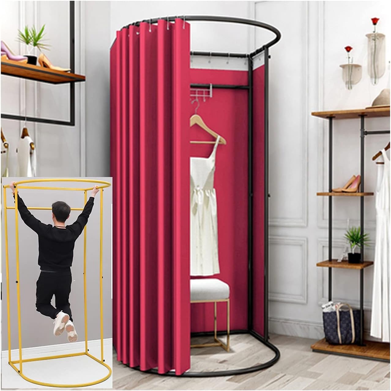 Clothing Store Fitting Room Camp Toilet Changing Room Slip Ring Design, Portable and Silent Large Space, Accommodating 3-4 People at The Same Time (Color : E, Size : 95x100x200cm)