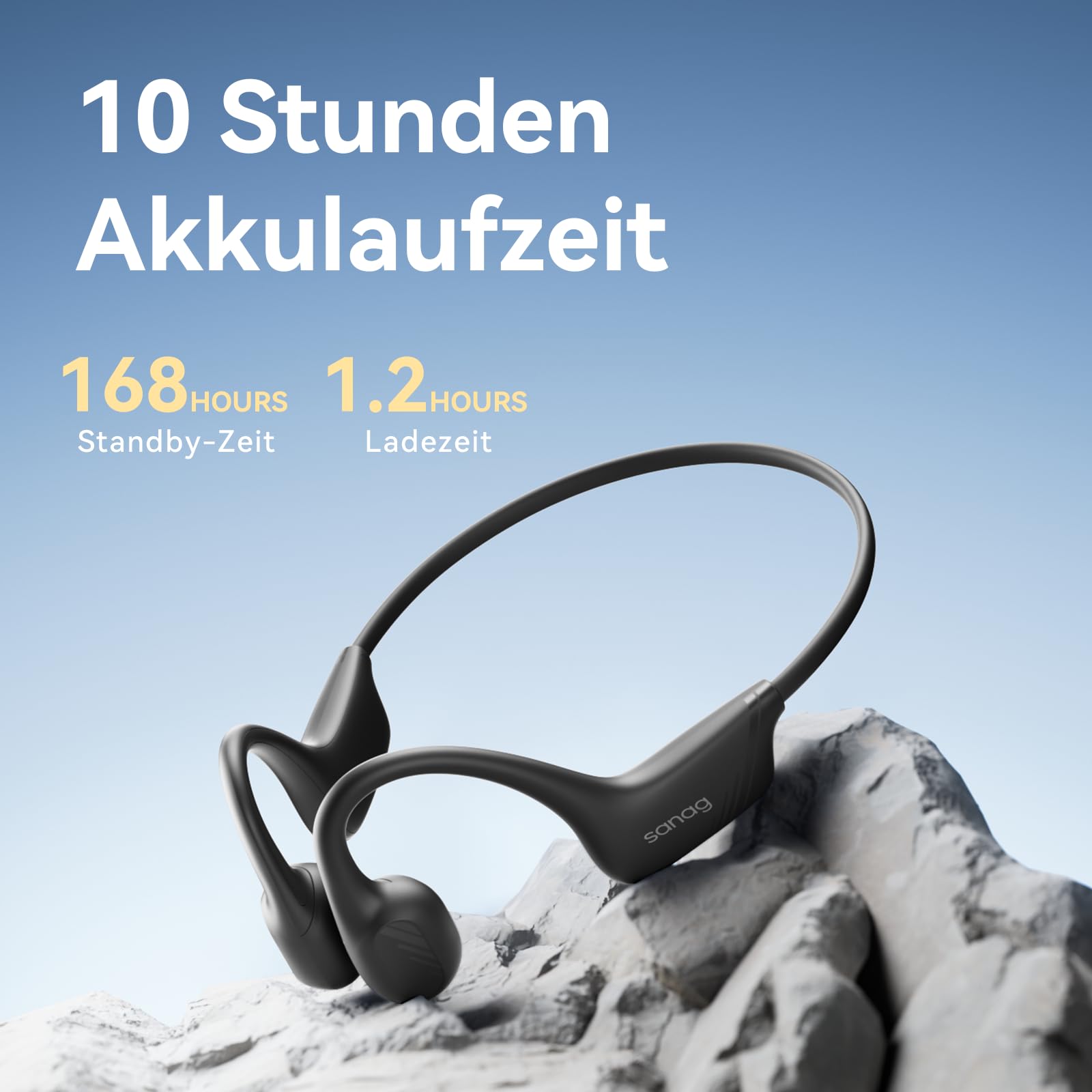 SANAG Knochenschall Kopfhörer, knochenschall kopfhörer Bluetooth, kopfhörer kabellos Bluetooth mit Mikrofon, Bluetooth 5.4, IPX5 wasserdichte, 10 Stunden Wiedergabezeit für Radfahren, Laufen