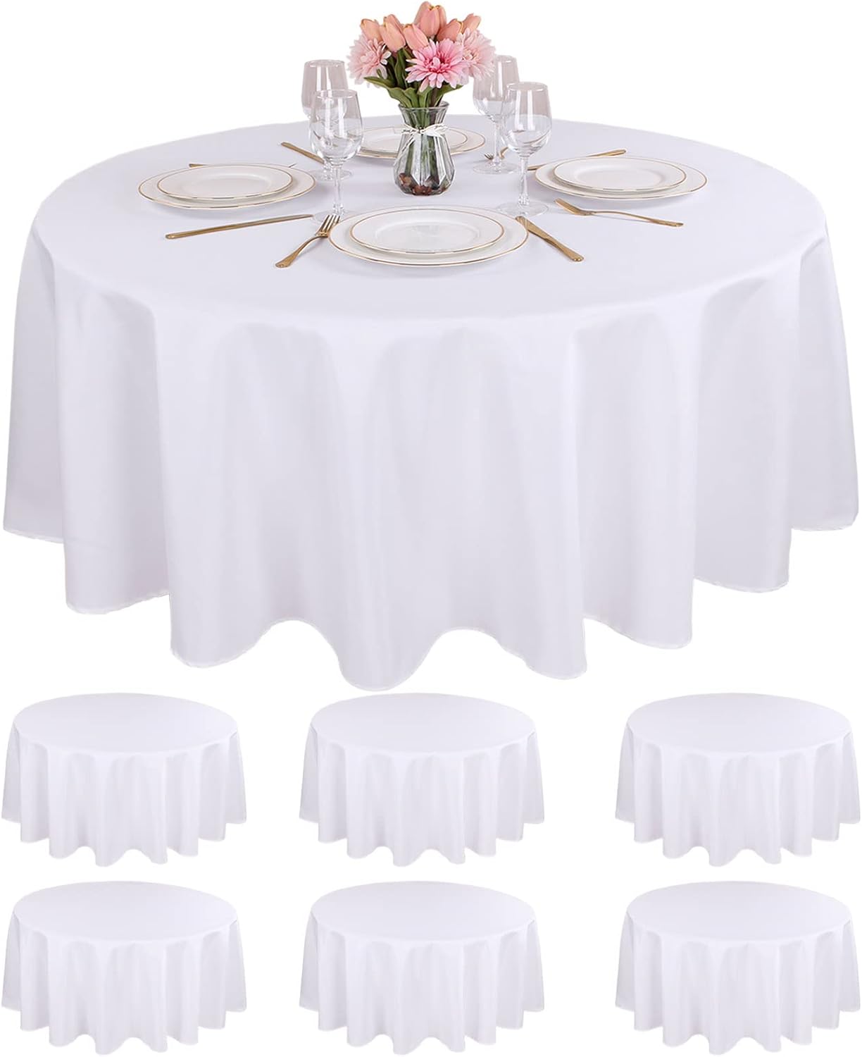 Kesfey 6 Packs White Round Table Cloths 90 Inch White