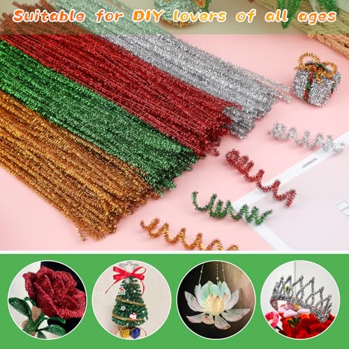 Image of ZXIIXZ Pipe Cleaners, 100 Pcs Glitter Green Pipe Cleaners Bulk for Crafts