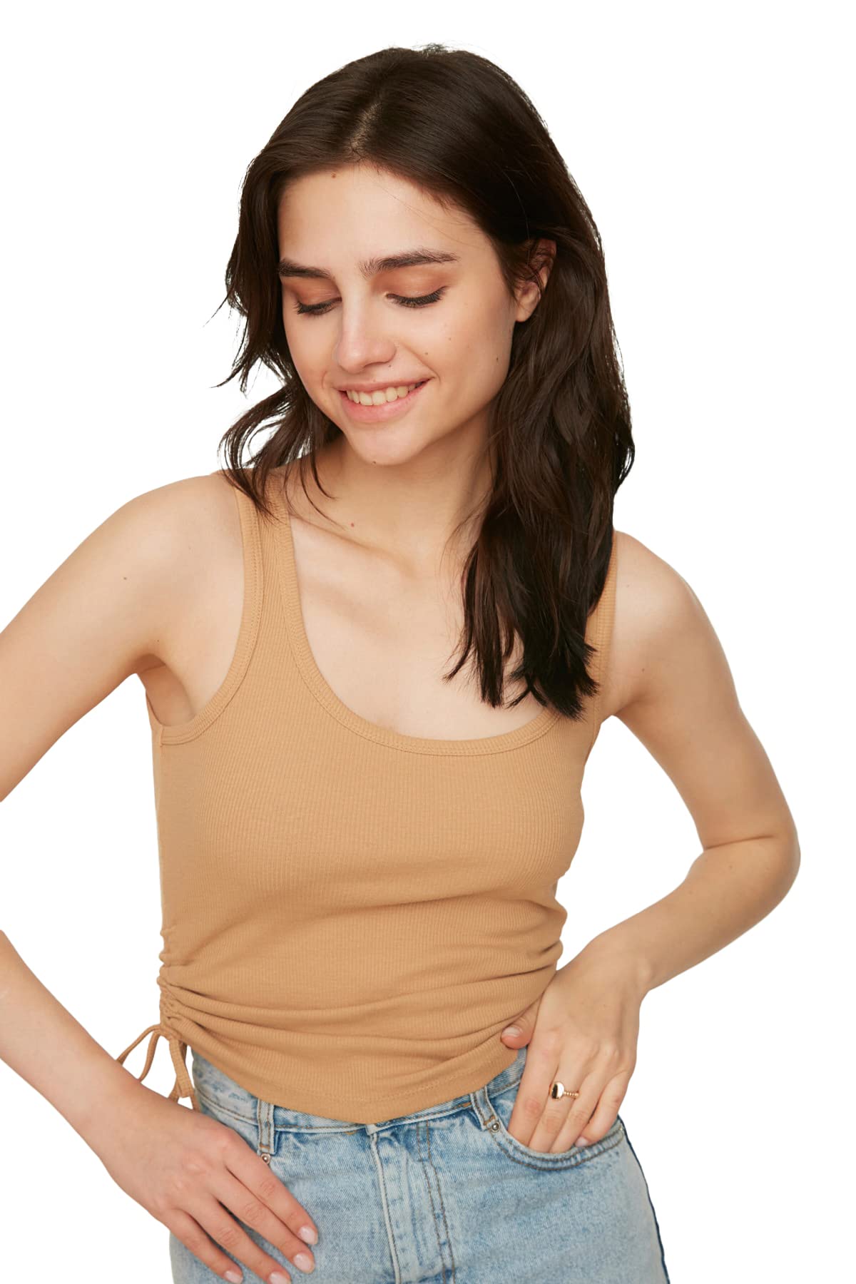 Trendyol Damen Camel Chamel Shutter Detaillierte Gestrickte Athlete, Kamel,