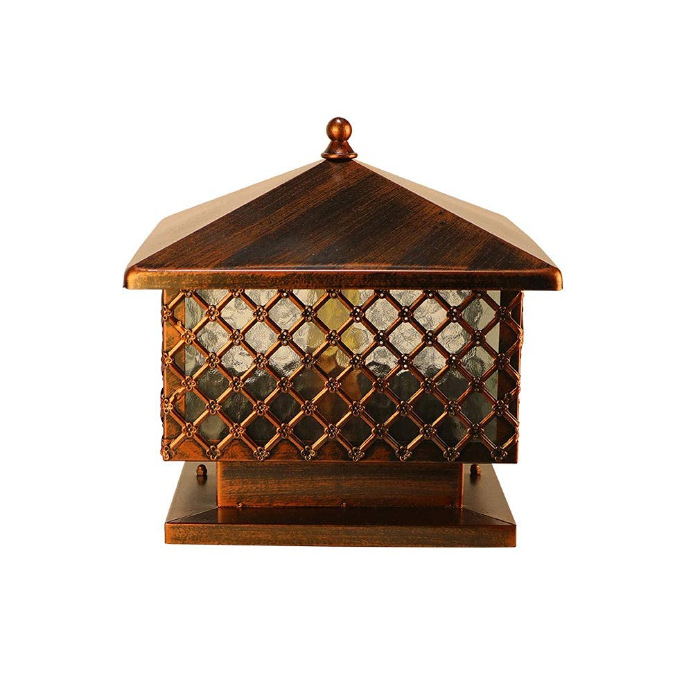 Square Coffee Golden Outdoor Column Light Chinese Villa Courtyard Street Light High Light Transmission Frosted Glass Lampshade Landscape Lighting Post Light Hotel Entrance Lighting Post Lante