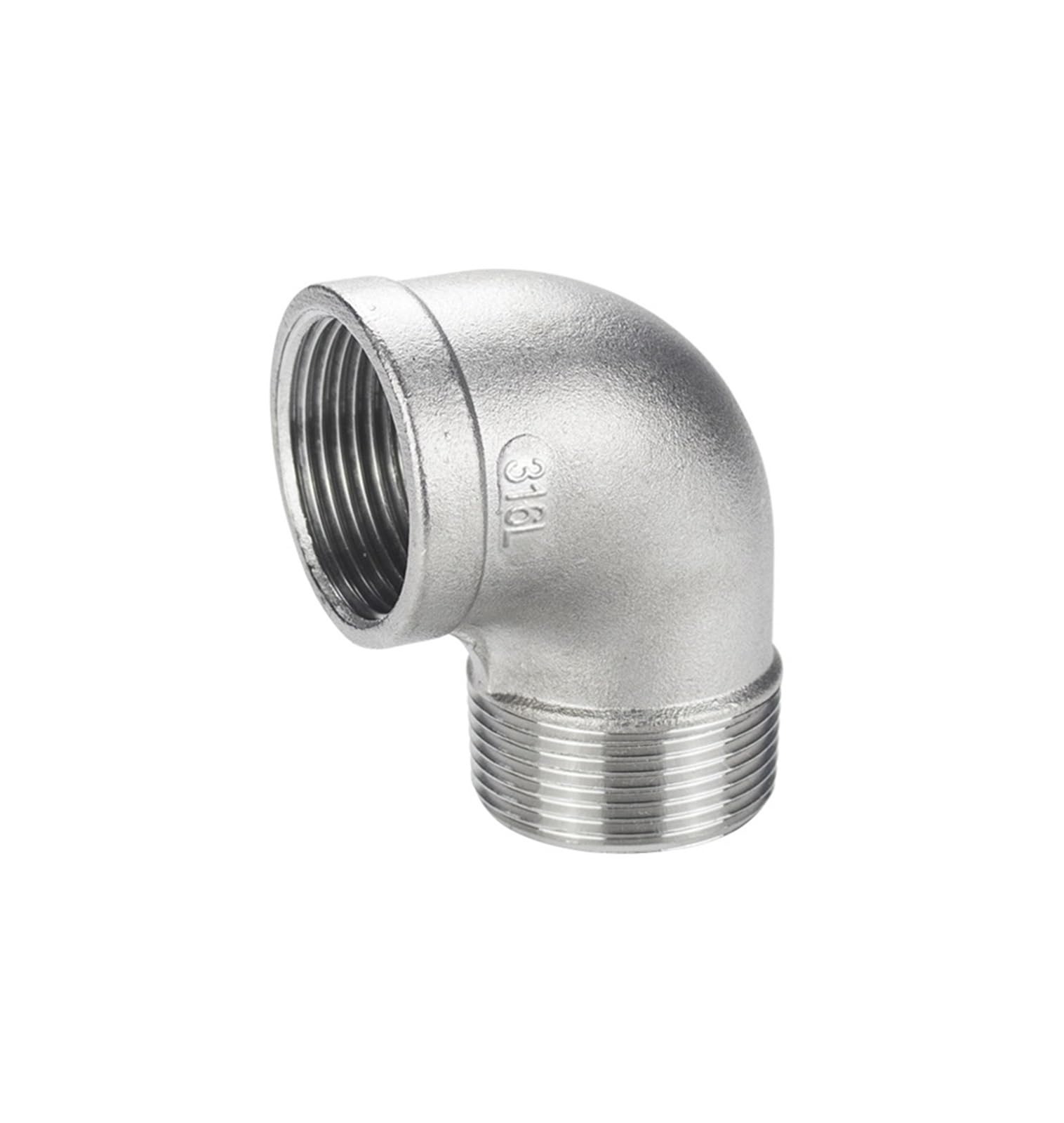 Coude de filetage interne et externe en inox 316L, la pureté industrielle à 90 degrés