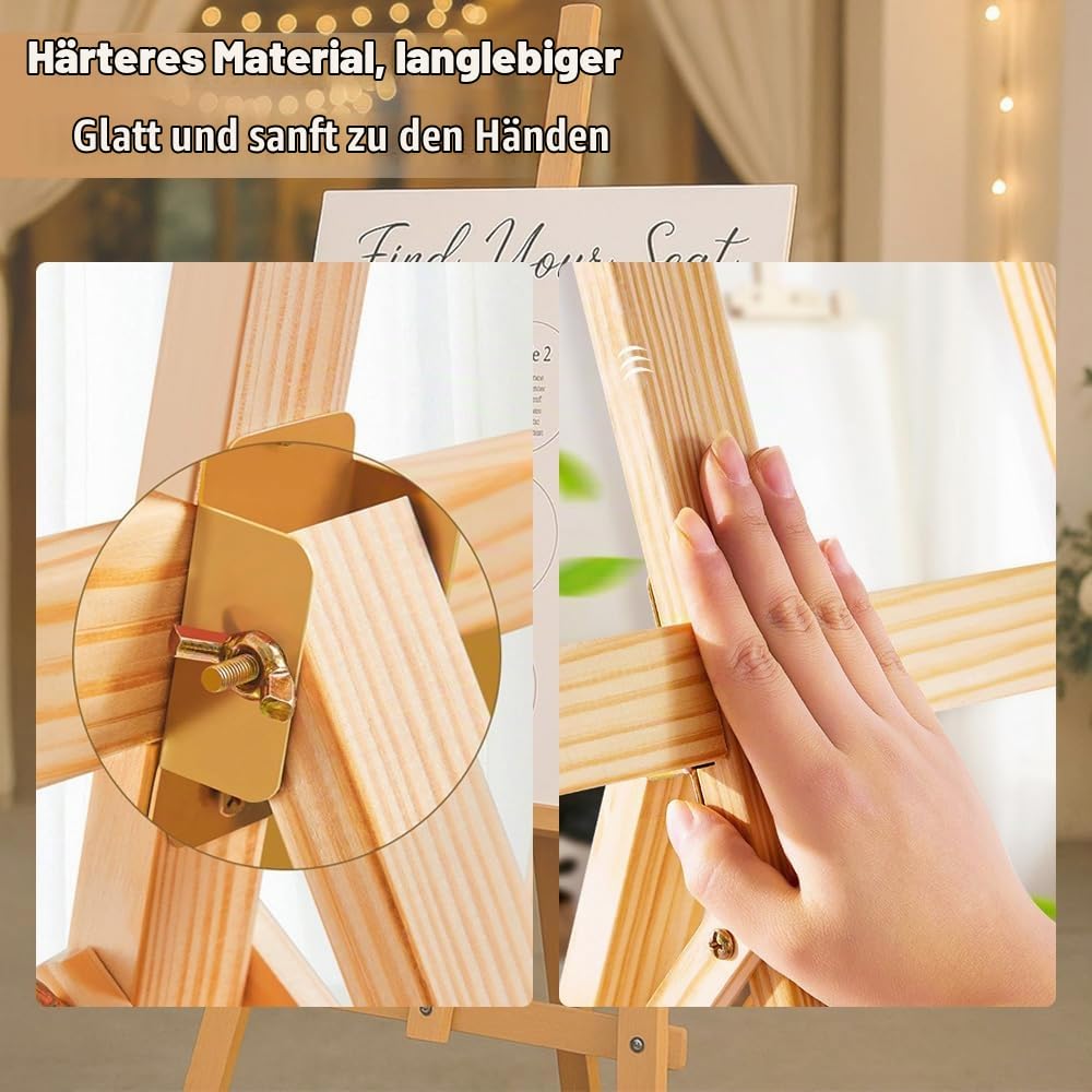 2PCS Staffelei Holz Groß,150 Cm Massivholz-Malstaffelei,Höhenverstellbare Staffelei,Geeignet Für Kinder Und Erwachsene Zur Künstlerischen Gestaltung Und Für Hochzeiten