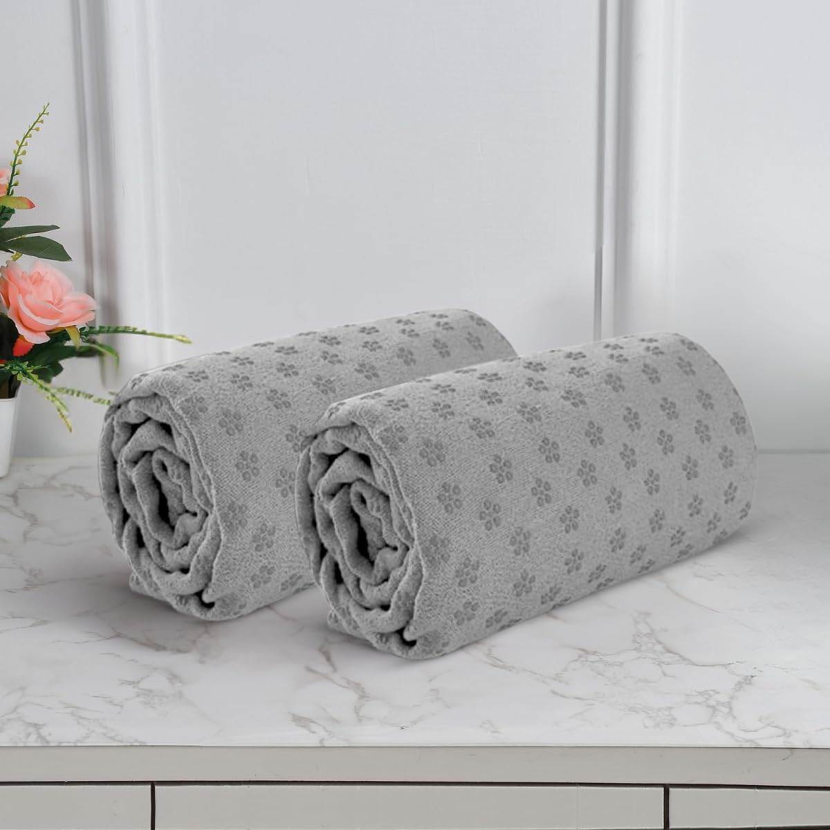 Black gold The Finer Touch Premium Microfiber Yoga Towel Mat for Hot Yoga, Fitness, Exercise, Pilates | Machine Washable - Grey-image-2