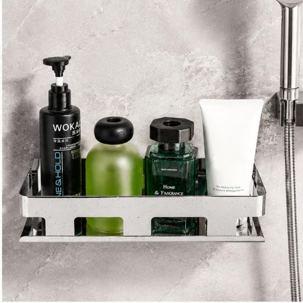 Mensole Doccia senza Fori in Acciaio Inox SUS304 – Porta Shampoo e Bagnoschiuma da Bagno, Organizer Doccia Adesivo Antiruggine, Mensola Bagno Salvaspazio per Bagno Argento