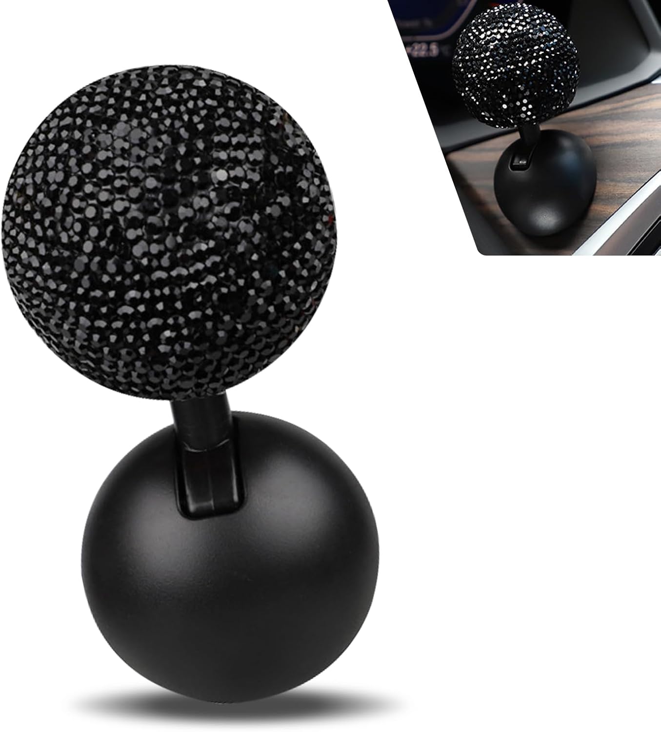Bling Start Button Rocker, Rhinestone Encrusted Pottery Clay Ignition Switch Joystick Ballbar, Creative Decoration Ladies Car Accessories, Suitable for Most Cars (Black)