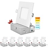 4 Inch Ultra Thin Square LED Recessed Lighting, 5 Color Temperature Options 2700K - 5000K, Dimmable LED Downlight, 10W, IC Rated, Wet Rated, Canless LED Recessed Light, ETL Listed (6 Pack)