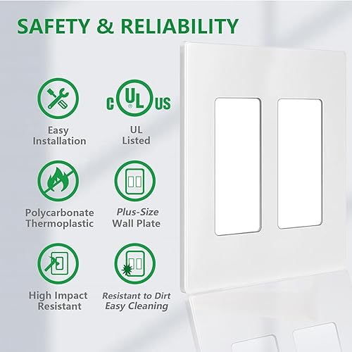 Miniatura 4 de Placa de pared decoradorbasculante sin tornillos de 2 segmentos, cubierta frontal para enchufe e interruptor de receptáculo, tamaño grande, paquete