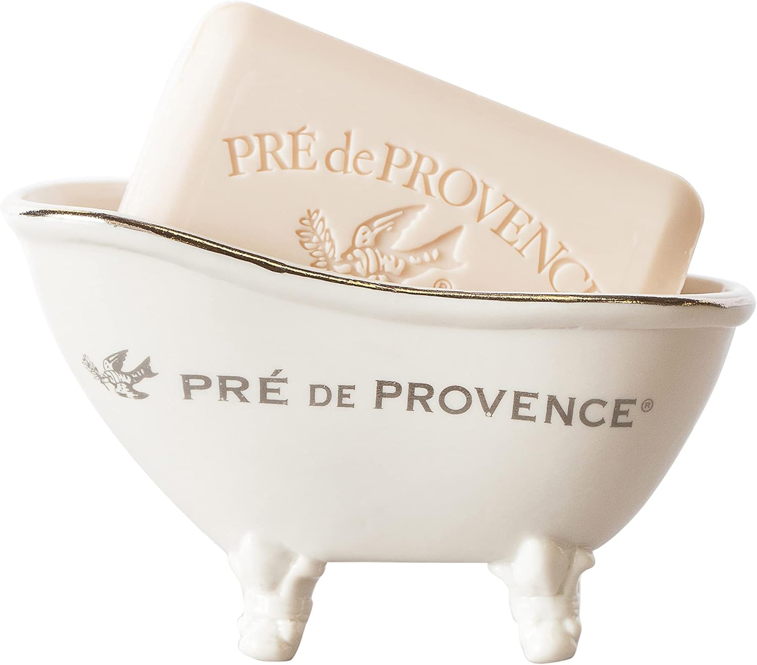 Pre de Provence Soap Dish Large Capacity for Kitchen or Bathroom, 5.75x2.6x3.5, Le Bain, White Ceramic