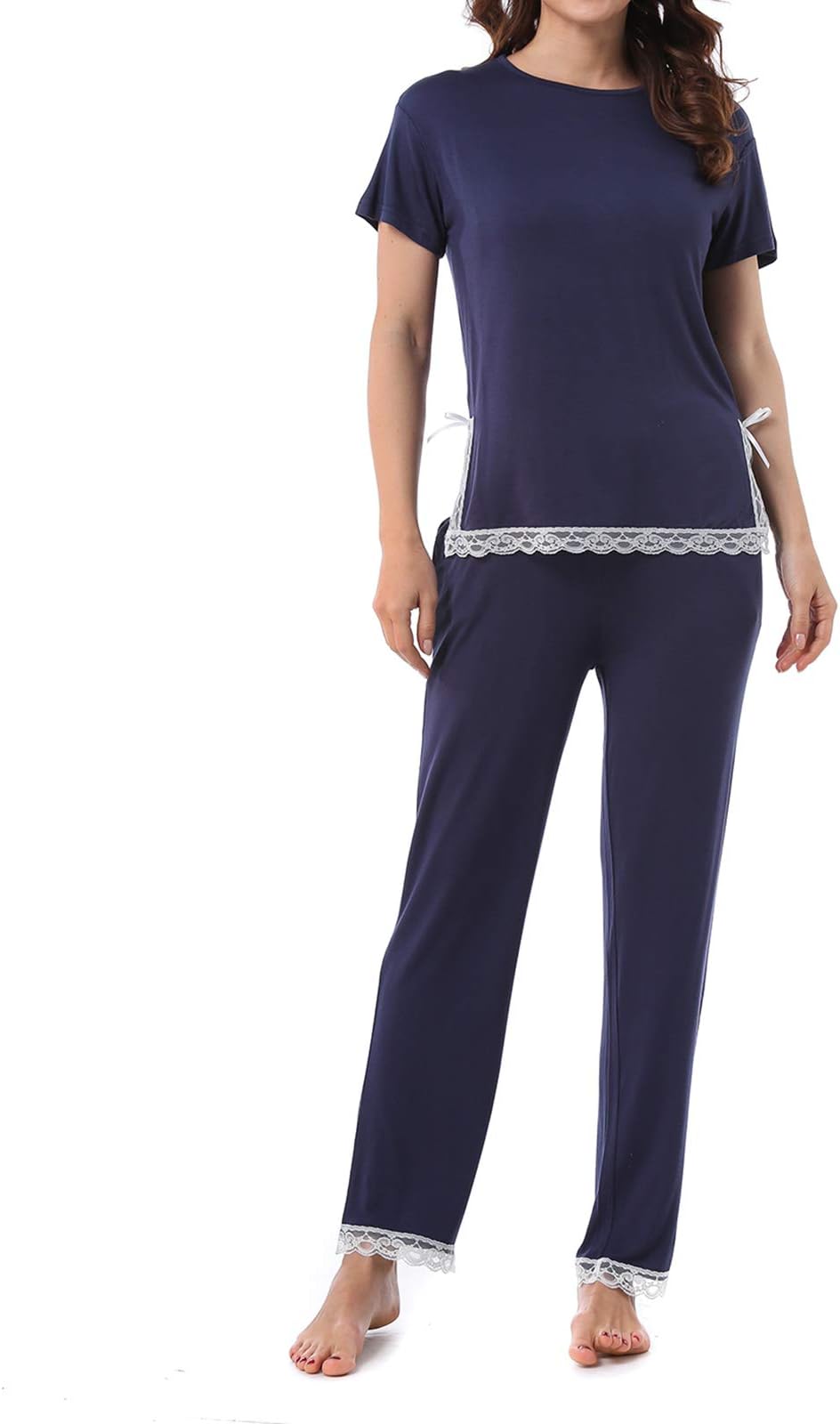 Pyjamas for Women, Womens Pyjamas Set Short Sleeve Tops and Long Pants Pjs Sets Nightwear Soft Joggers Loungewear Sleepwear with Pockets S-XXL
