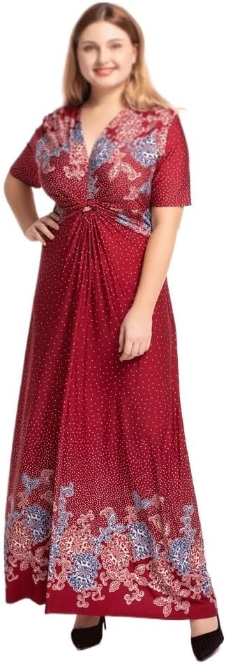 JSEIAJB Dress Bohemian Print Beach Skirt V-Neck Long Robe Casual Women's Dresses Party Prom Dress(Large)