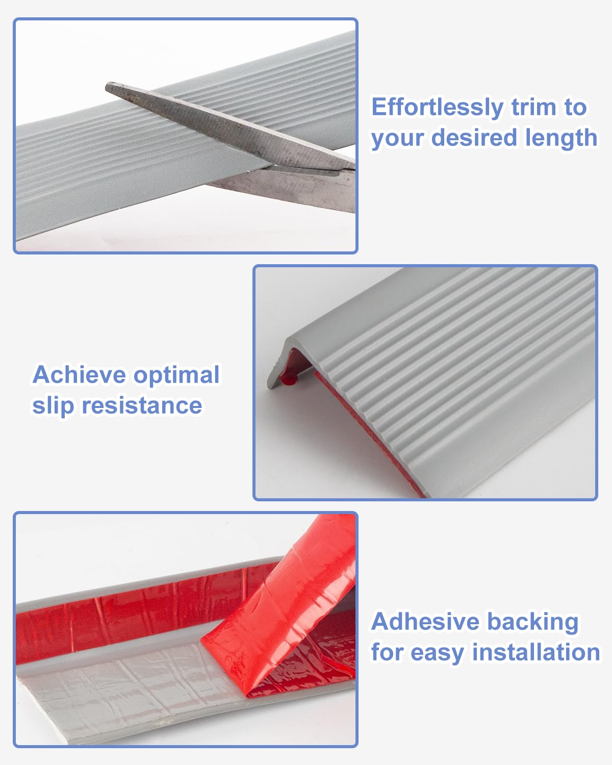 15 Meter Rutschfeste Treppenkante, Selbstklebend PVC Treppenkanten-Schutzprofil, Flexible PVC-Gummistufen-Kantenleiste, für Außen- und Innenbereich (15M/48mm+22mm, Grau)