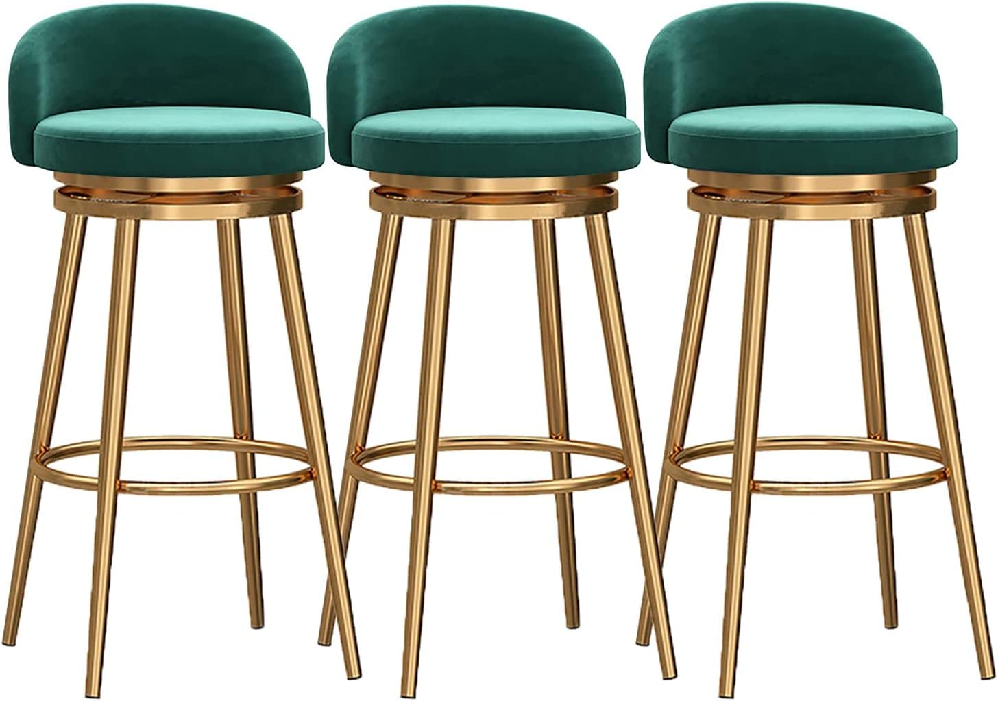 IUokLU Modern Green Swivel Bar Stools 360° Swivel Kitchen Stools with Backrest and Footrest Stylish Bar Chairs for Counter and Kitchen Island(Green-Seat H65cm)