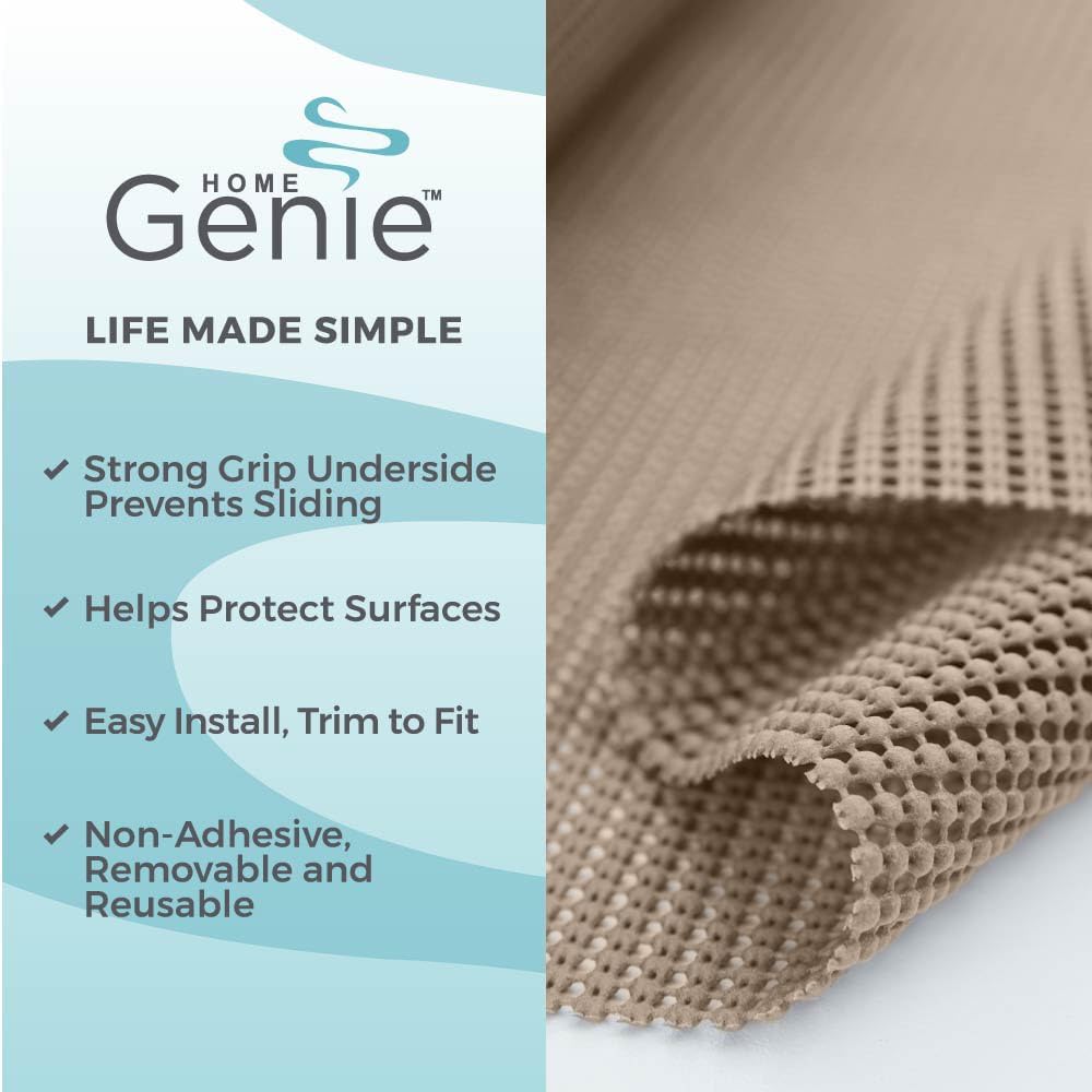 HOME GENIE Shelf Drawer and Cabinet Liner, Durable with Strong Grip, 17.5 in x 20 FT, Non Adhesive Liners Protect Kitchen Cabinets and Cupboard, Bathroom Drawers and Shelves, Desks, Light Taupe