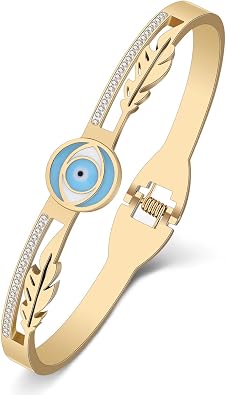 Stainless Steel Rhinestone Evil Eye Bracelet 18K Gold Bangle Bracelets for Women Trendy Jewelry Gifts