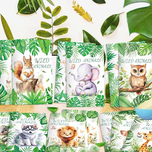 24 Pcs Jungle Safari Favors Notepads - Jungle Safari Themed Stationery Mini Notebooks with 12 Unique Cute Cartoon Wild Animals (Lion, Giraffe, Elephant, Tiger) & Tropical Leaves, 3.15x4.92 Inches - Image 5