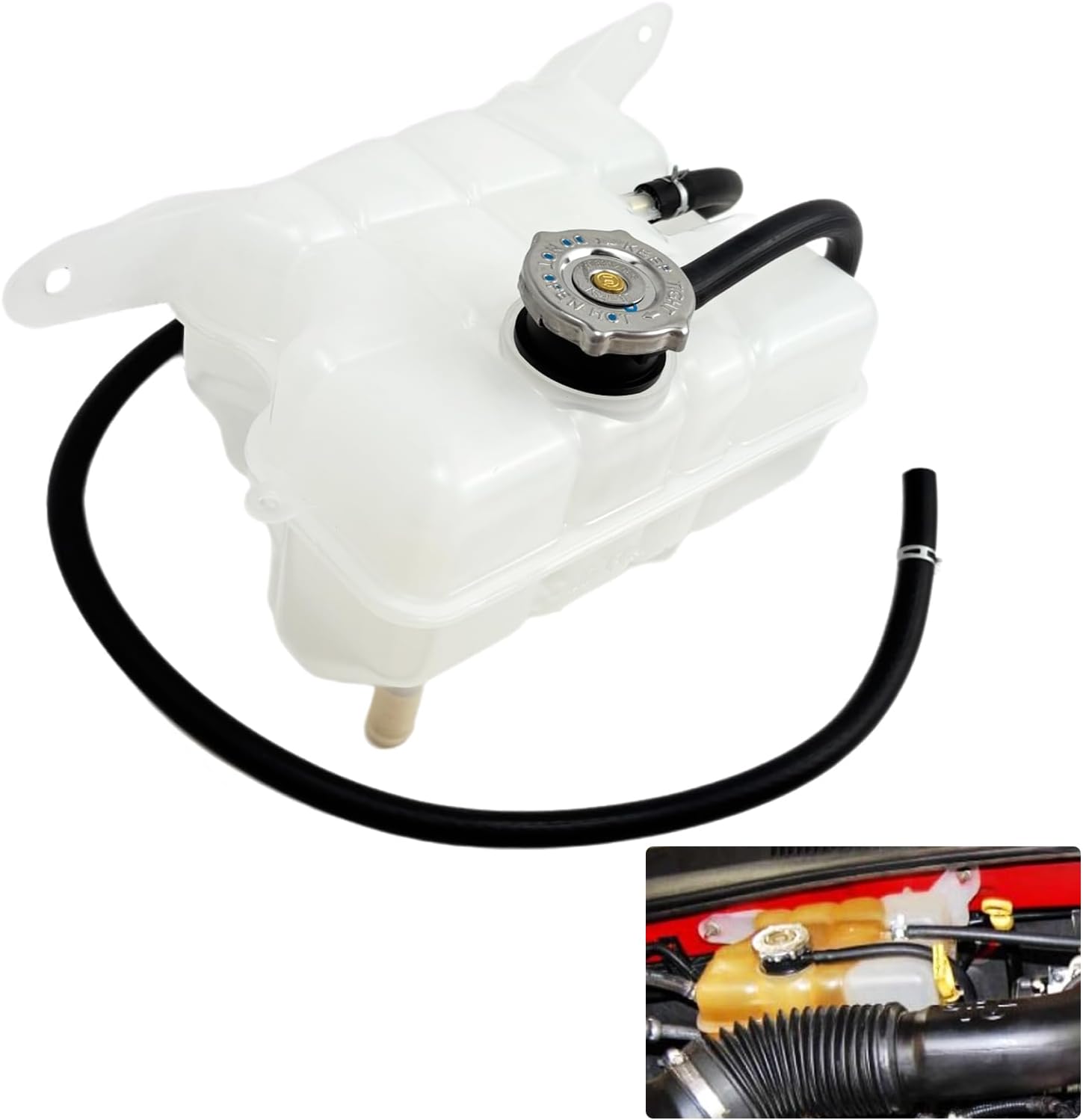603-319 Engine Coolant Reservoir Tank with Cap & Hose Compatible with 2002 2003 2004 2005 2006 Jeep Liberty Base Limited Renegade Rocky Sport V6 3.7L, Replaces # 52079788AD, 52079788AE, 52079848AA