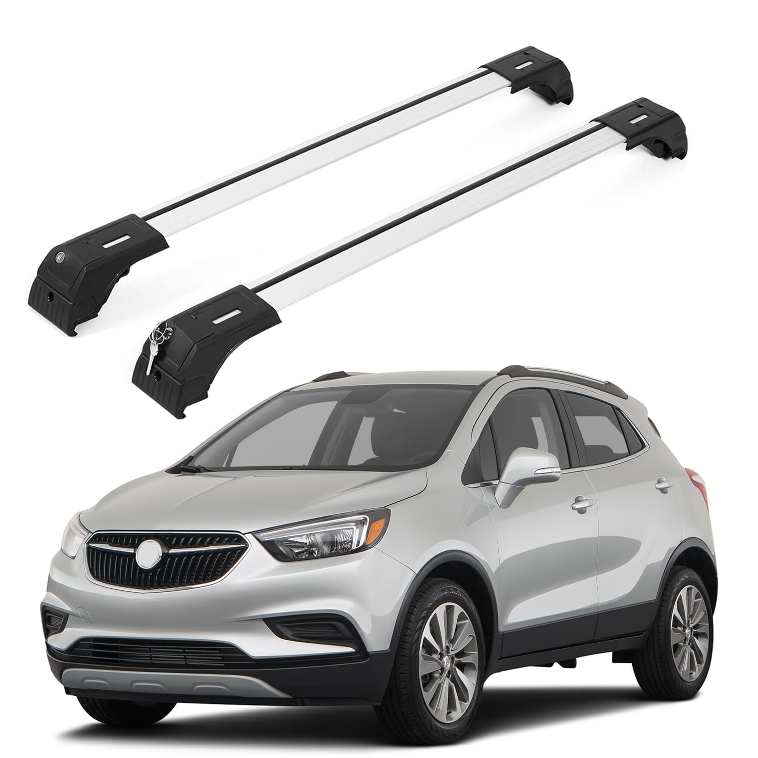 ERKUL Roof Rack Cross Bars for Buick Encore 2013-2022 | Aluminum Crossbars with Anti Theft Lock for Rooftop | Compatible with Flush Rails - Silver