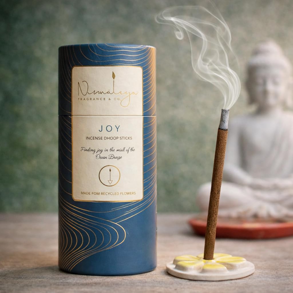 Nirmalaya Premium Joy Bambooless Dhoop Sticks (40 Sticks) with Ceramic Stand Sacred Temple Flower | 100% Charcoal-Free | for Pooja, Meditation, Yoga & Home Fragrance