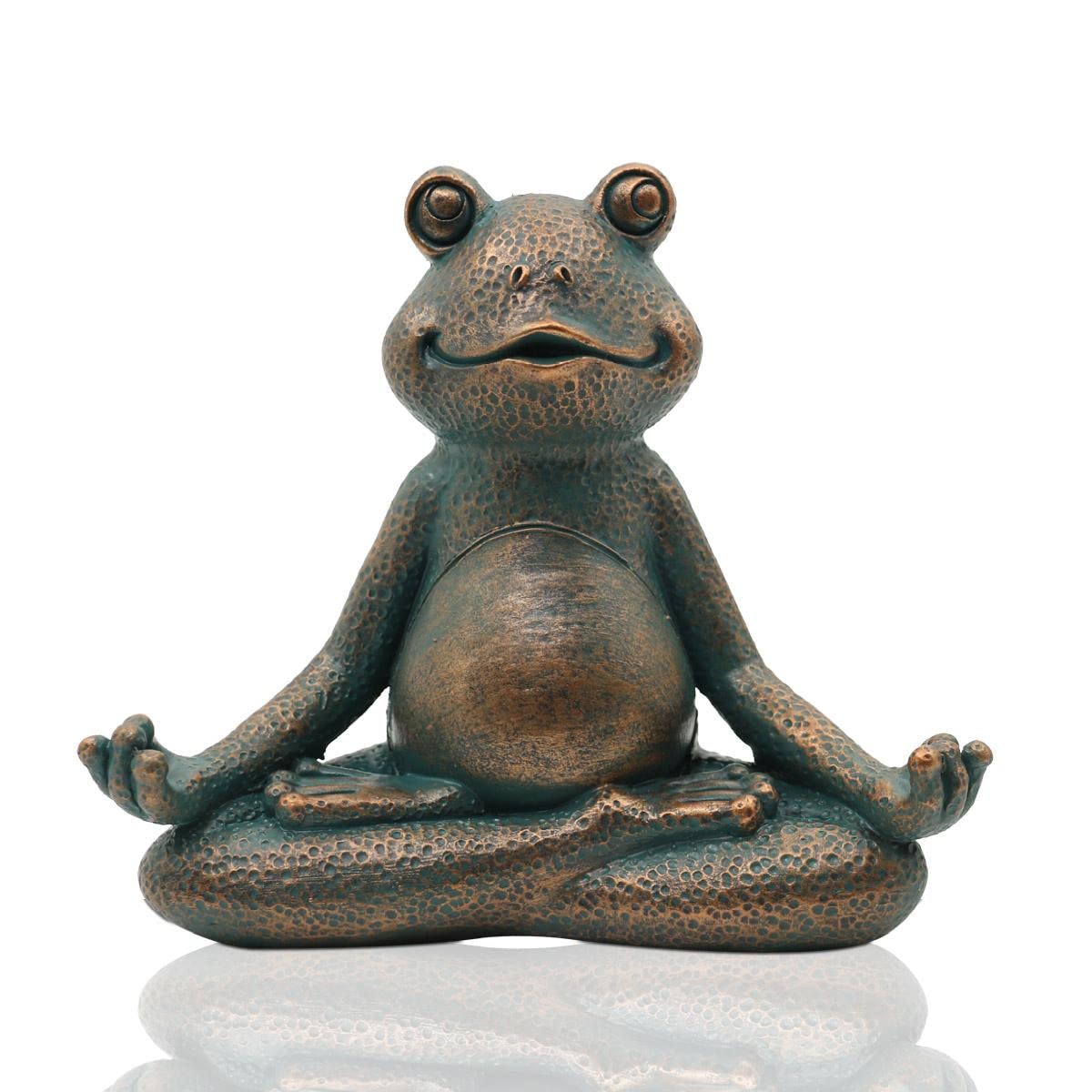 Yeomoo Mini Rana Meditazione Statua Zen Decorazione Giardino Rame | Statua di rana in resina impermeabile, decorazione zen per soggiorno, balcone, casa, regalo originale per donna uomo mamma