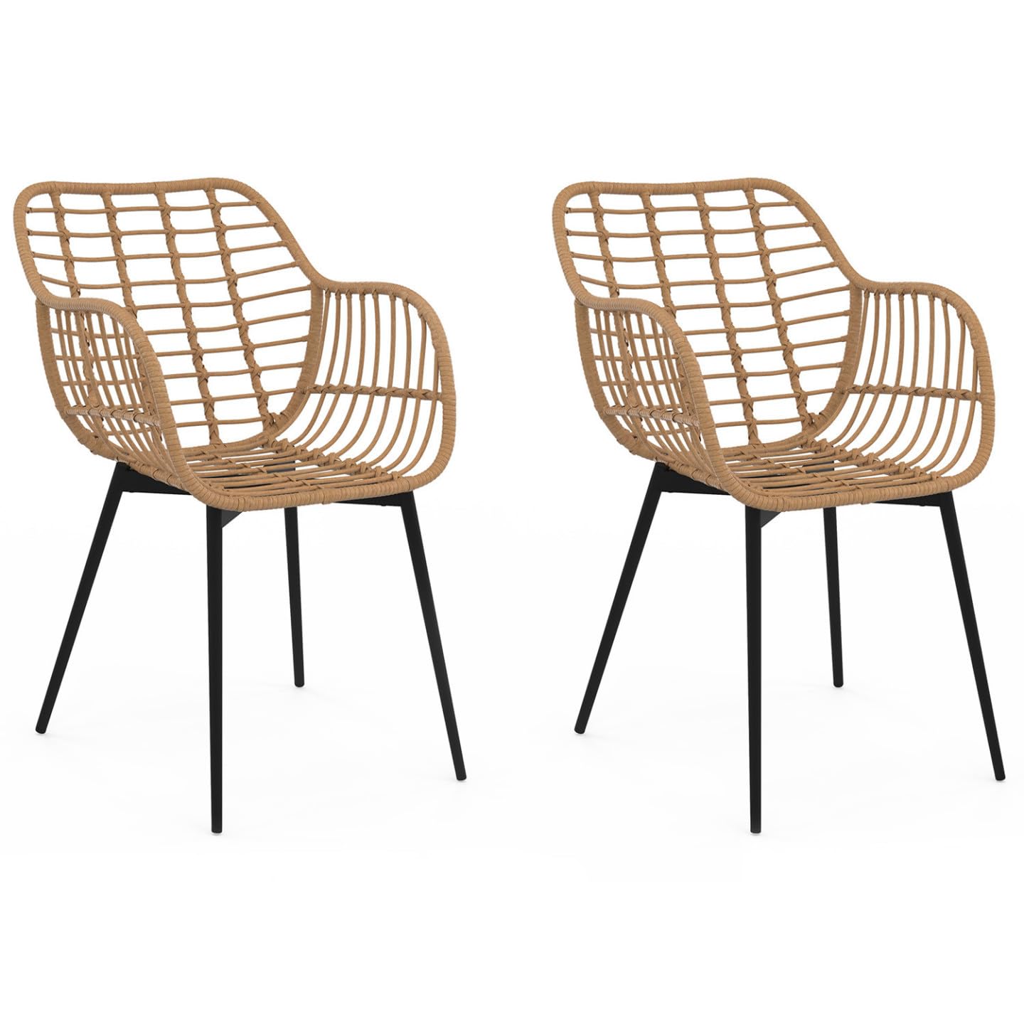 Lot de 2 chaises de salle à manger effet rotin Summer avec pieds métal noir