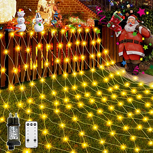 Gylefy Guirnaldas Neta Luces, 200 Led 3m X 2m Luz De Red Con Remote Y Timer, Impermeable Navidad Luminosas Decoracion Para Jardin Casa Navidad Patio Boda Fiestas Interior Exterior Blanco Calido