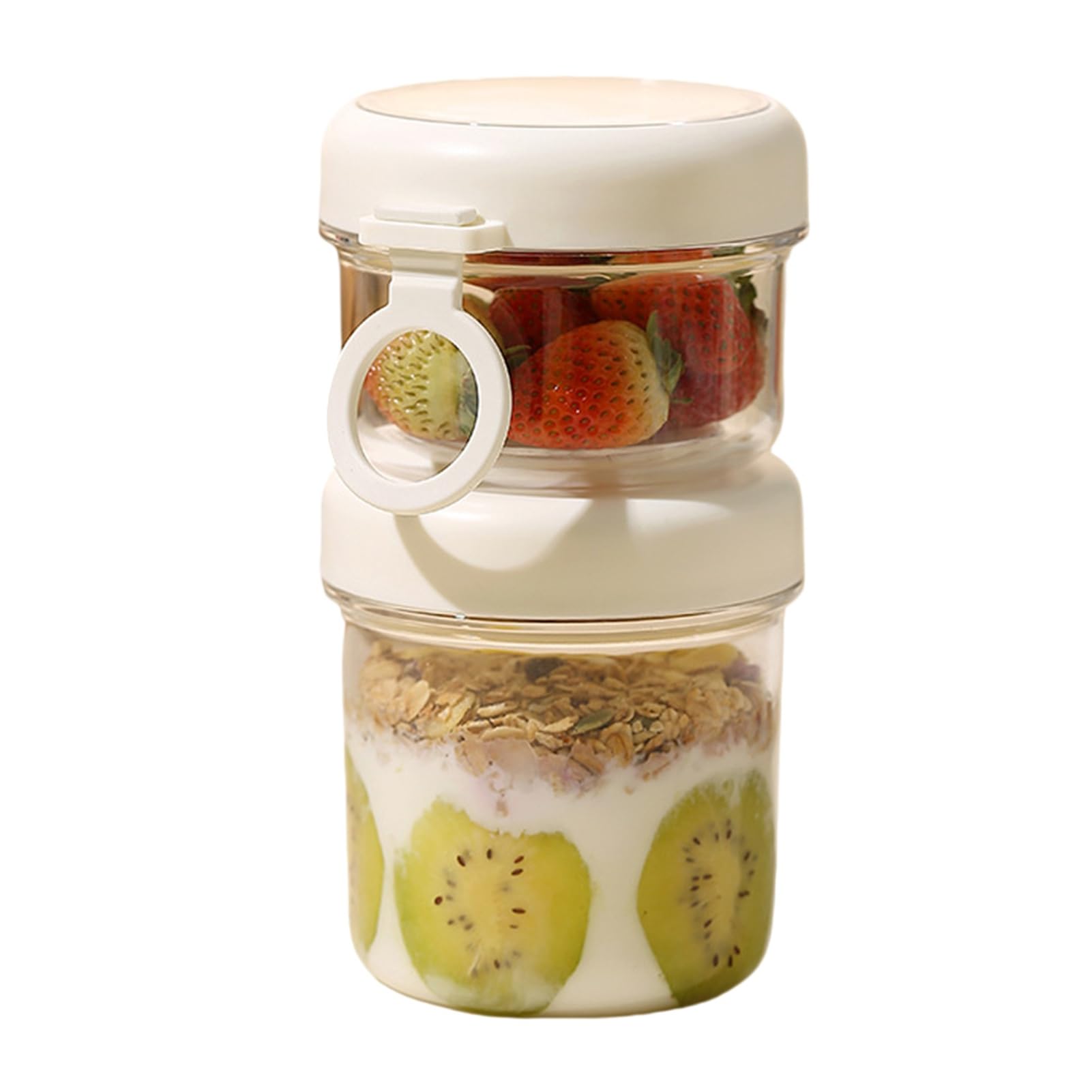 anwhriet Breakfast Pots Glass – 17oz Overnight Oats Containers with Lids & Foldable Spoon, Airtight Leakproof Yogurt Jar, Portable Meal Prep Container with Handle White 1