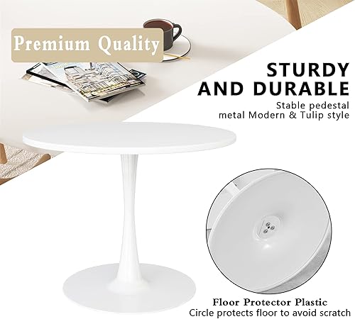 Miniatura 6 de Recaceik Mesa de comedor redonda moderna, mesa de tulipanes de 31.5 pulgadas con tablero de MDF y base de pedestal de metal para comedor, sala de